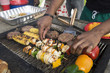 Burgers and Kebabs on Barbecue Grill