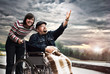funny man on a wheelchair