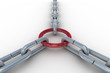Chain fastened by a red ring. 3D image.