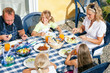Family eating in the garden