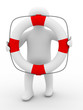 rescuer with lifebuoy ring on white background