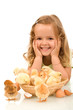 Happy girl with her little chickens