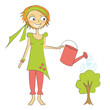 femme arrose arbre
