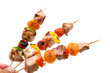 grilled pork kebab in the hand