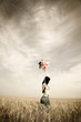 girl at field in retro style