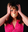 woman with cross on her mouth
