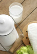 Glass of fresh milk and some cottage cheese Glass of fresh milk and some cottage cheese
