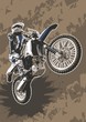 Vector illustration of motocross bike on dirt grunge background.