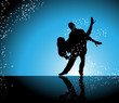 Couple dancing on blue background surrounded by sparkling stars