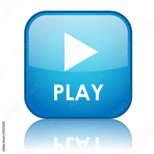 Illustration: Square "PLAY" button with reflection (blue) Square "PLAY" button with reflection (blue)