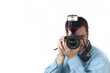 Young man photographing