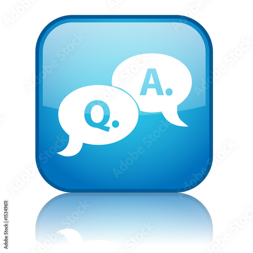 Illustration: Square "Q.&A." button with refleciton (blue) Square "Q.&A." button with refleciton (blue)