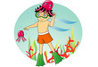 Vektor: Little boy and octopus Little boy and octopus