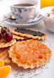 coffee with waffles and jam