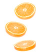 3 Isolierte fallende Orangenscheiben 3 Isolierte fallende Orangenscheiben
