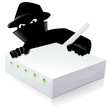 Modem internet avec son antenne wifi et un pirate (reflet)