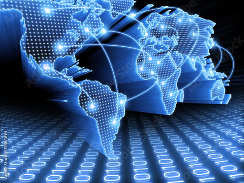 Illustration: World Map interconnected by wire (Fiber Optics) of the Info. World Map interconnected by wire (Fiber Optics) of the Info.