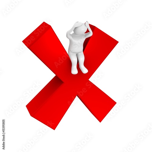 Illustration: White guy and failed symbol. 3d rendered illustration. White guy and failed symbol. 3d rendered illustration.