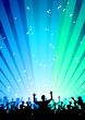 Happy people having fun in a blue background with stripes