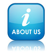Square "ABOUT US" button with reflection (blue)