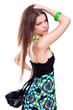 woman in a green dress