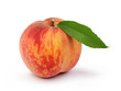 ripe peach fruit with green leafs