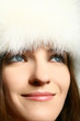 Portrait beautiful girl wearing white fur
