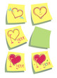 Color paper post-it notes with hearts. Vector illustration.