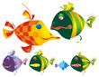 Set of colored funny fishes. Vector illustration
