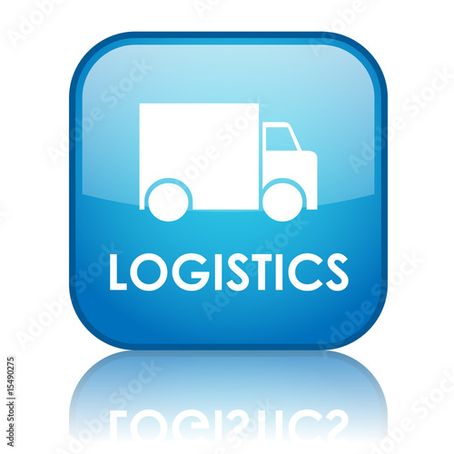 Illustration: Square "LOGISTICS" button with reflection (blue) Square "LOGISTICS" button with reflection (blue)