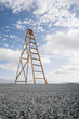 Ladder outdoors ground level view with blue sky and clouds