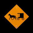 Horse and buggy sign with black background
