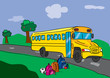 school bus with school bags, apple and ball school bus with school bags, apple and ball