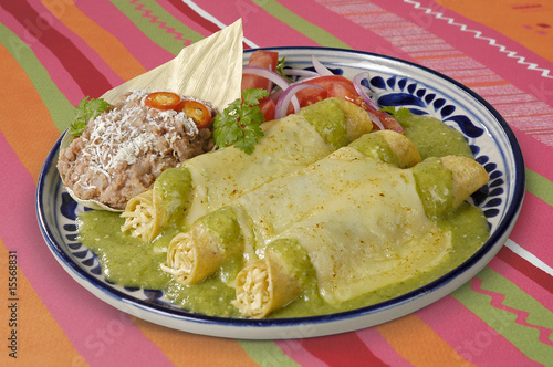 Photo: Green Sauce Enchiladas w/clipping path Green Sauce Enchiladas w/clipping path