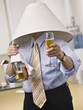 Male with Champagne Wearing a Lampshade