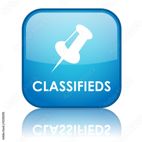 Illustration: Square "CLASSIFIEDS" button with reflection (blue) Square "CLASSIFIEDS" button with reflection (blue)