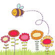 Cartoon bee flying over flowers Cartoon bee flying over flowers