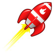 Fire or campfire icon on red retro rocket ship illustration Fire or campfire icon on red retro rocket ship illustration