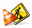 Traffic cone + man at work