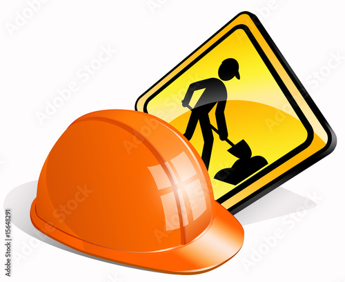 Illustration: Construction helmet + man at work Construction helmet + man at work