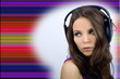 Young dj girl on style background