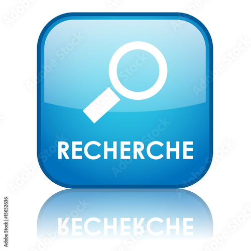 Bouton carré "RECHERCHE" avec reflet (bleu)