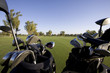 Golf bags and golf course vista Golf bags and golf course vista