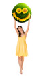 woman holding cute planet