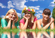 three friends enjoyment outside