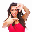 Portrait of a smiling young lady gesturing