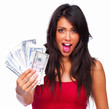 Portrait of a smiling girl holding money