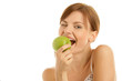 Portrait of young beauty woman with green apple