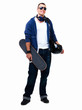 Photo: Portrait of a happy young boy standing with skateboard Portrait of a happy young boy standing with skateboard