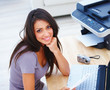 Top view of a woman using laptop